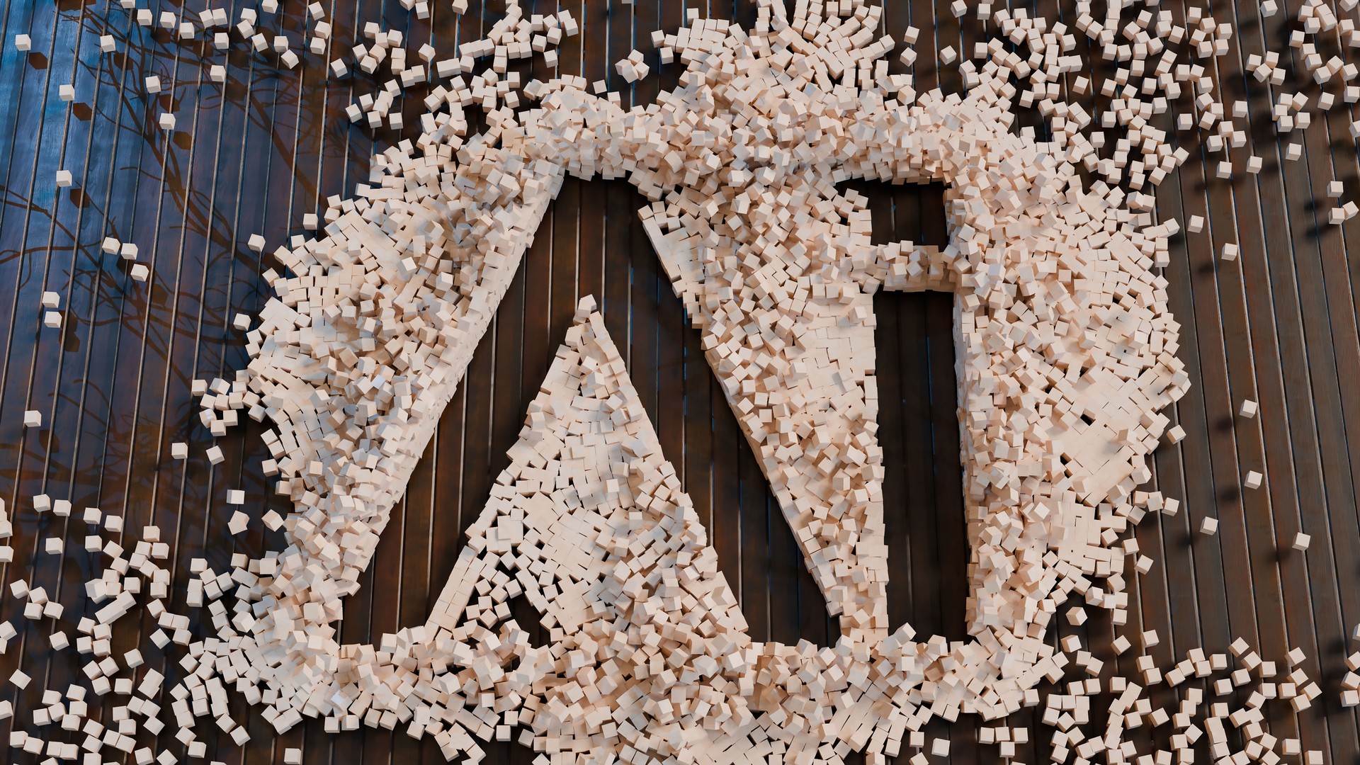 Futuristic AI Letters Formed by Blue and red Cubes, Abstract Glowing Blocks, Modern Technology Concept, artificial intelligence and machine learning, High-Tech Digital Design, Innovation, 3d render